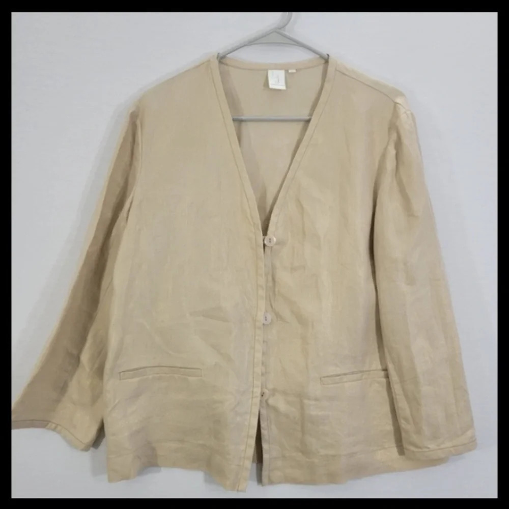 Jones New York 100%‎ Linen Cream/Beige Button Lightweight Jacket Large